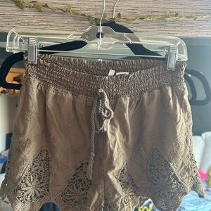 Women's Olive Green Lace Trim Shorts